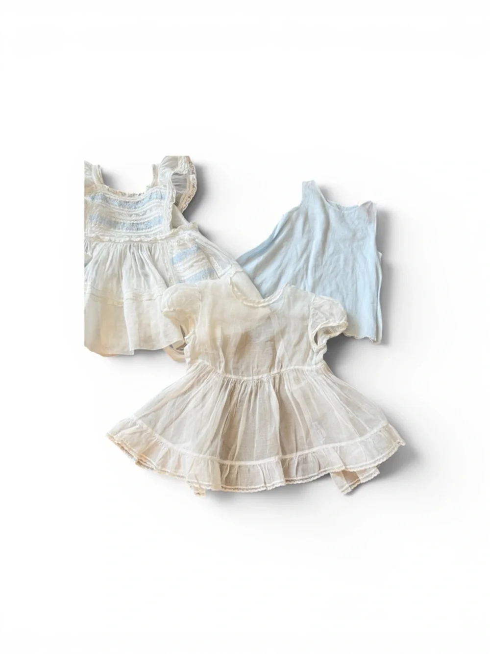 Vintage Bonnie Maid Dallas TX Baby Dress Set – White & Pale Blue 3‑Piece Outfit